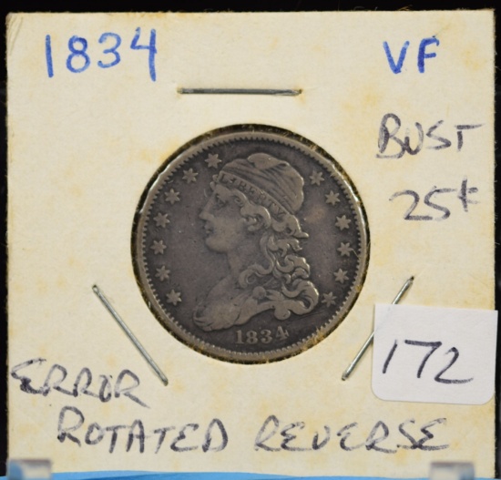 1834 Bust Quarter Rotated REV Error VF
