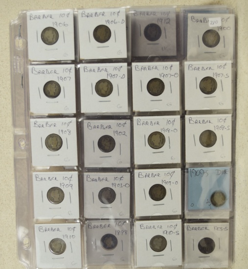 1906-1915-S Barber Silver Dimes 2x2 Different Dates & Mints