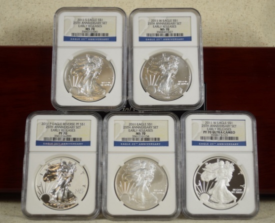 2011 ASE 25th Anniversary 5 Coin Set NGC All 5 Grade 70â€™s Wow