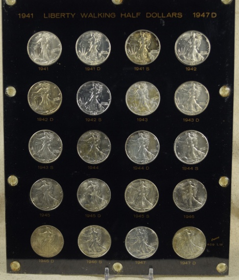 1941-1947-D Walking Half Dollars Capital Holder PF/MS 20 Coins