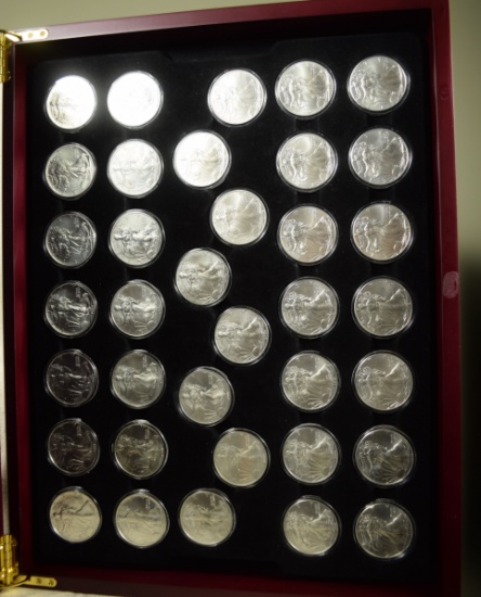 American Silver Eagles 36 BU Coins 1986-2021 Wood Box