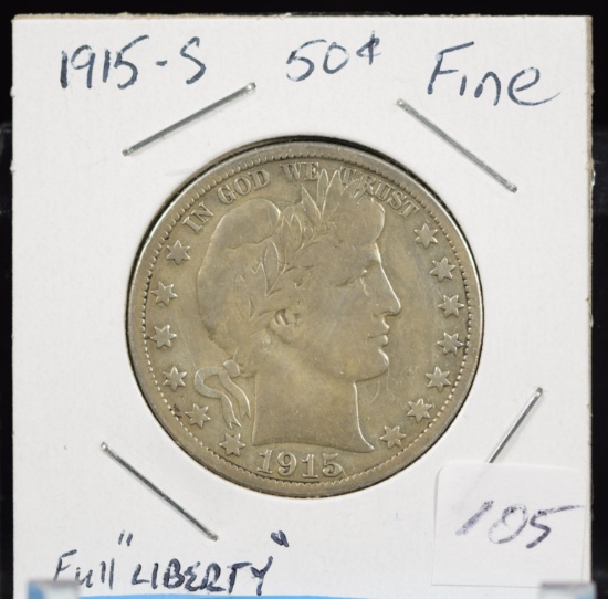 1915-S Barber Half Dollar Fine