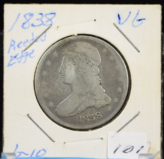 1838 Reeded Edge Silver Half Dollar VG