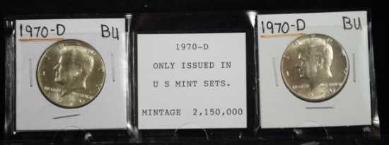1970-D Kennedy Half Dollars BU 2 Coins