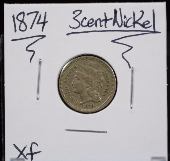 1874 Three Cent Nickel XF