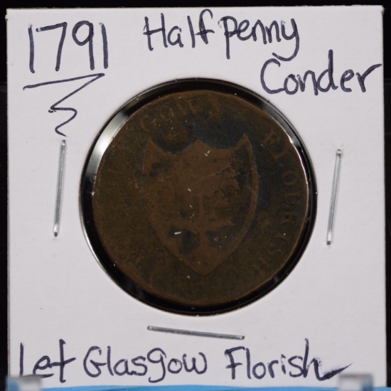 1791 Let Glasgow Flourish Half Penny Couder
