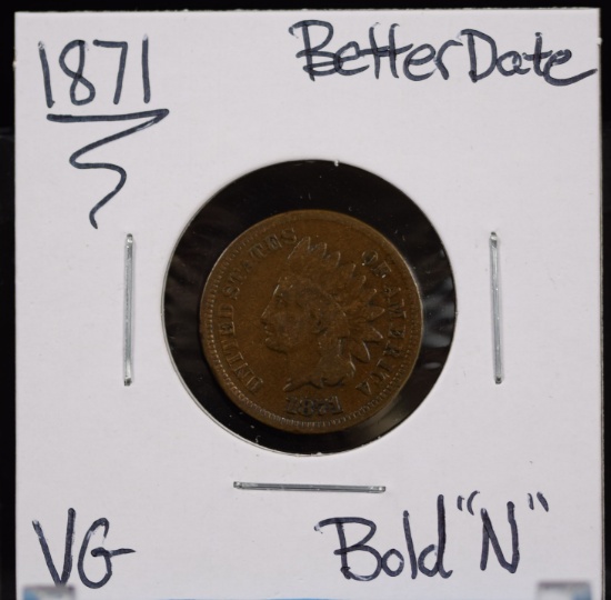 1871 Indian Head Cent VG Bold N