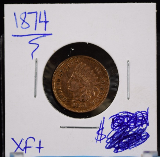 1874 Indian Head Cent XF details