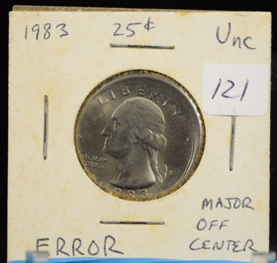 1983 Washington Quarter Error Off Cent UNC