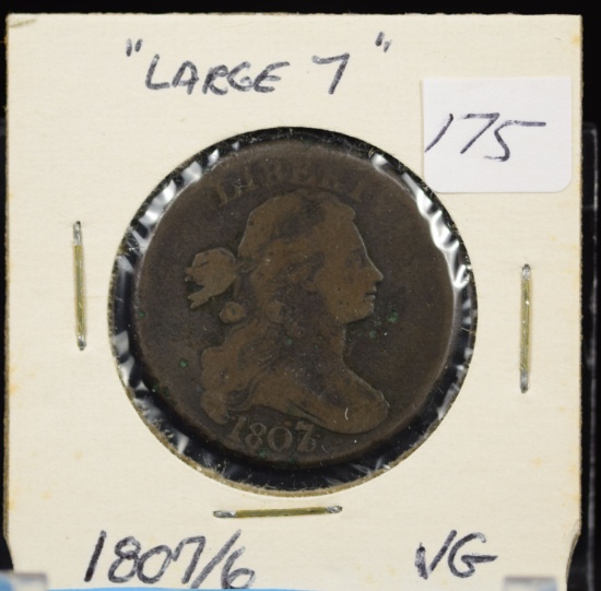 1807/6 Bust Large Cent Over Date Error VG