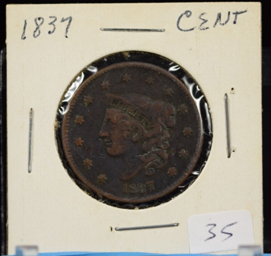 1837 Large Cent Braided Very Fine