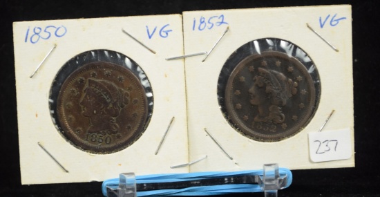 1850 & 1852 Large Cents VG