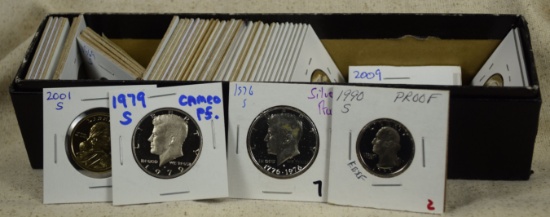 Box of US Proof Coins Cent to Dollar Some proofs 55 Coins