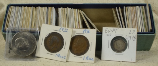Box of Foreign Coins 75 Coins some crowns & Silver Ancients