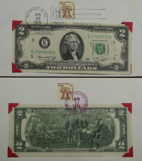 1976 First Day Issue Bicentennial $2 Note 2 Pieces