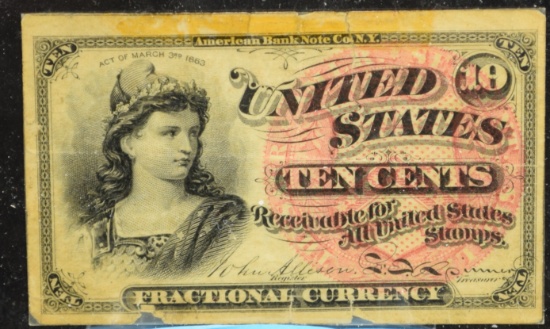 Laminated Fractional Currency 1863 Ten Cent