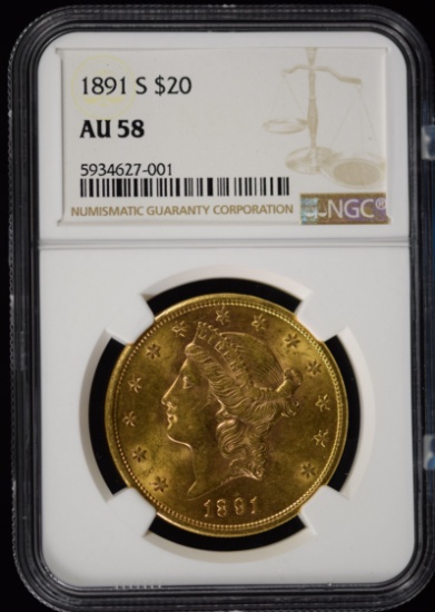 1891-S $20 Gold Liberty NGC AU-58
