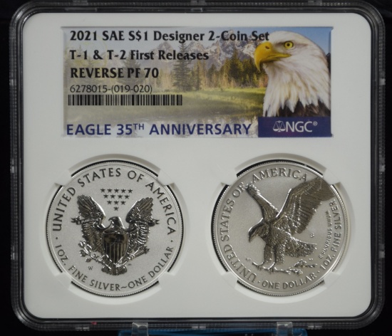 2021 ASE Type 1&2 NGC MS-70 Rev Proof PF70 Set 35th Anniv