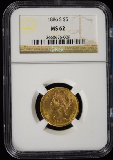 1886-S $5 Gold Liberty NGC MS-62