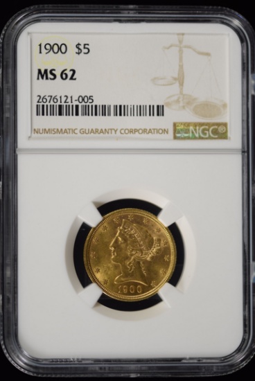 1900 $5 Gold Liberty NGC MS-62