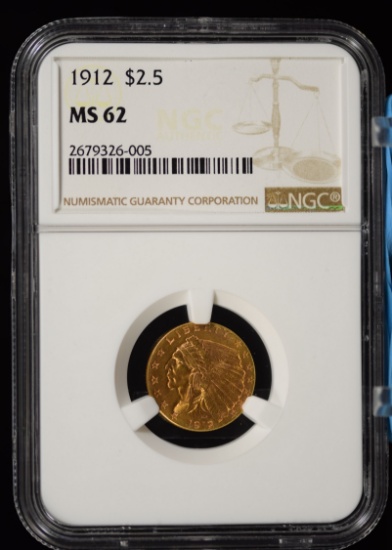 1912 $2.5 Gold Indian NGC MS-62