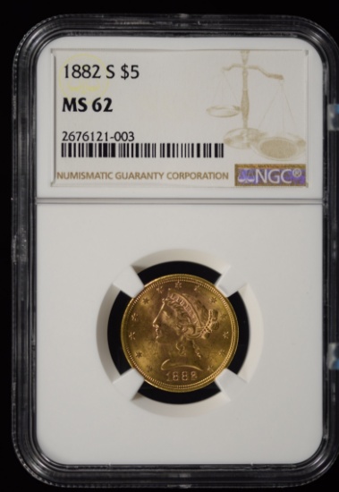1882-S $5 Gold Liberty NGC MS-62