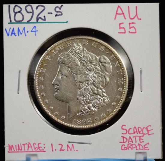 1892-S Morgan Dollar AU55 Scarce Date Grade