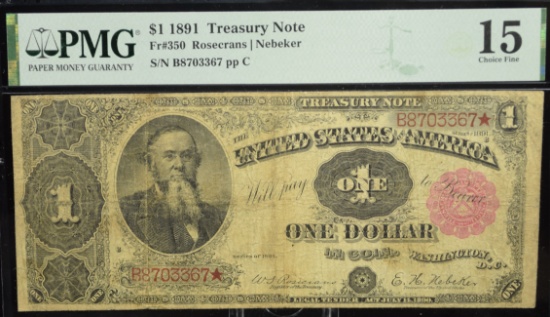 $1 1891 Treasury Note B8703367 PMG15 Choice Fine