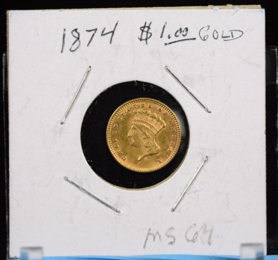 1874 $1 Gold Princess MS64