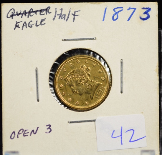 1873 $2.5 Gold Liberty Open 3 UNC
