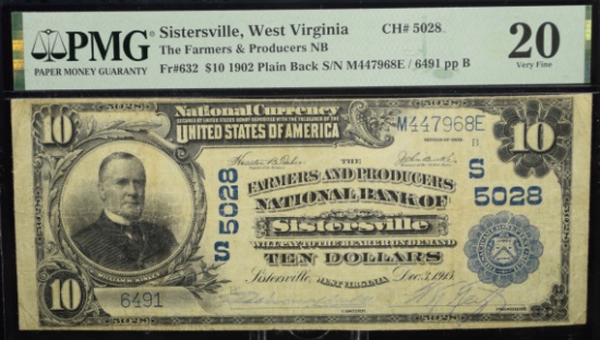 $10 1902 National Bank Sistersville WV PMG20 VF