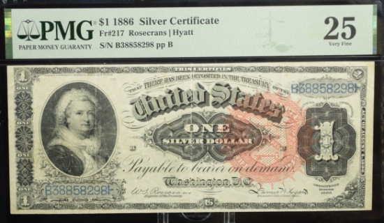 $1 1886 Silver Certificates Martha B38858298 PMG25 VF