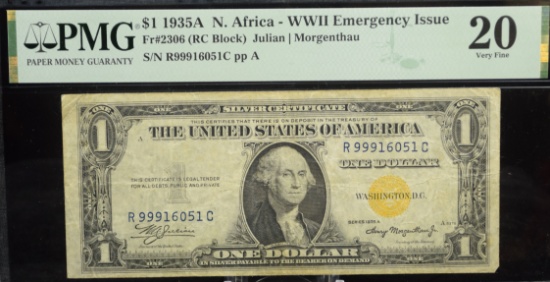 $1 1935A Africa Silver Cert WWII Emergency PMG20 VF