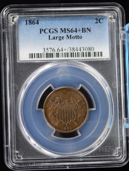 1864 Two Cent Large Motto PCGS MS-64 Plus BN