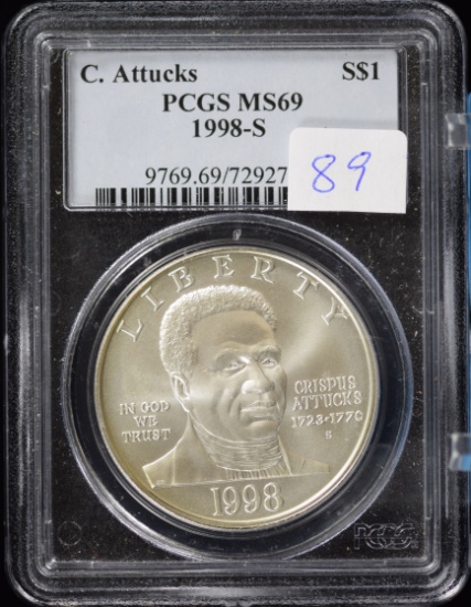 1998-S Silver Dollar C. Attucks PCGS MS-69