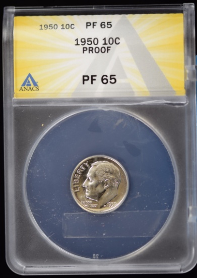 1950 Proof Silver Roosevelt Dime ANACS PF-65