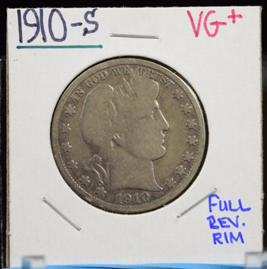 1910-S Barber Half Dollar VG Plus Full Rim