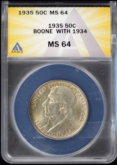1935 Boone Commem Half Dollar ANACS MS-64 with 1934