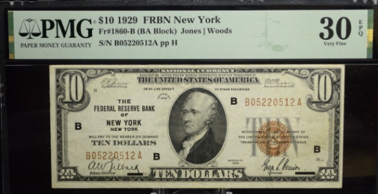 $10 1929 FRBN New York B05220512A PMG30EPQ VF