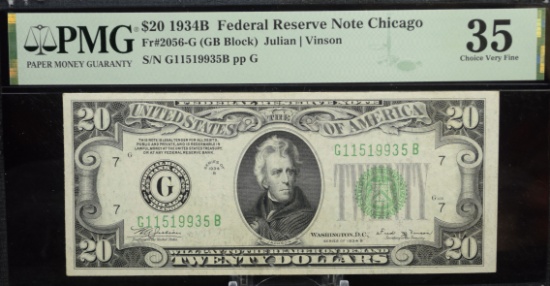 $20 1934B FRSN Chicago G1159935B PMG35 CH/VF