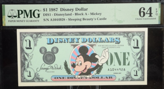 $1 1987 Disney Dollar A1044928 PMG64EPQ CH/UNC