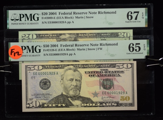 2 $50/20 FRN Richmond PMG 67-65EPQ Superb F12