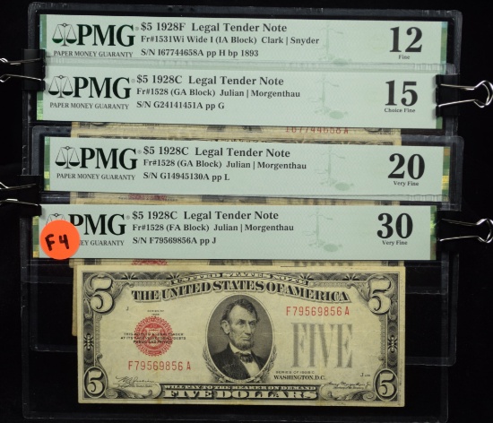 4 $5 Red Seal Legal Tender PMG 30-12 F4