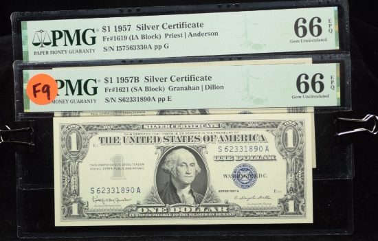 2 $1 1957 & 57B Silver Certificates PMG 66EPQ F9