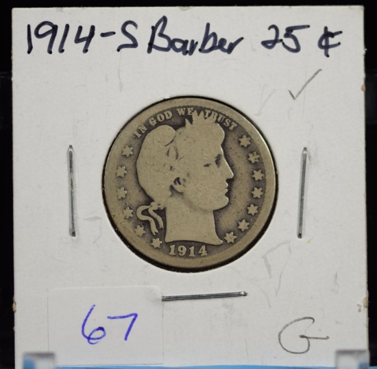 1914-S Barber Quarter Low Mintage