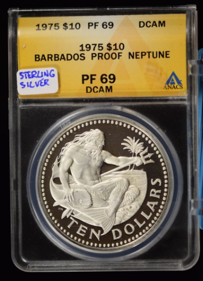1975 Barbados $10 Neptune ANACS PF-69 DCAM