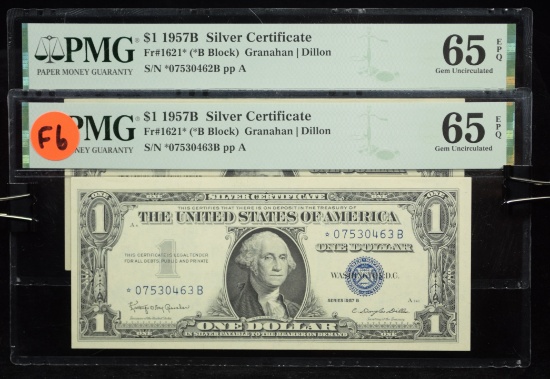 2 $1 Consecutive # Silver Certificates* PMG 65EPQ F6