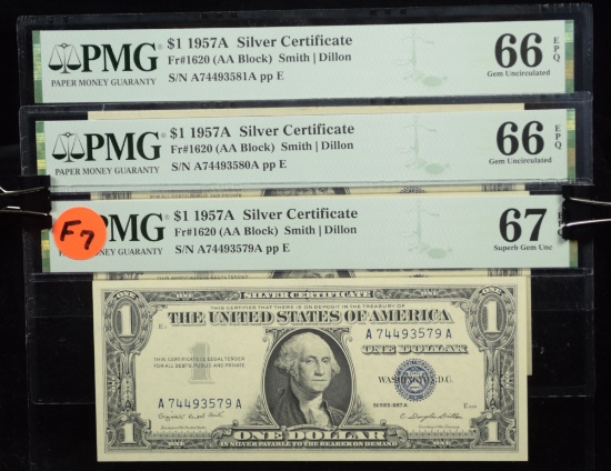 3 $1 Consecutive # Silver Certificates PMG 67-66 F7