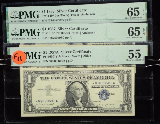 3 $1 Consecutive # Silver Certificates* PMG 65-55 F11