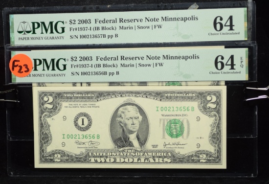 2 $2 Consecutive # FRN Minneapolis PMG 64EPQ F23